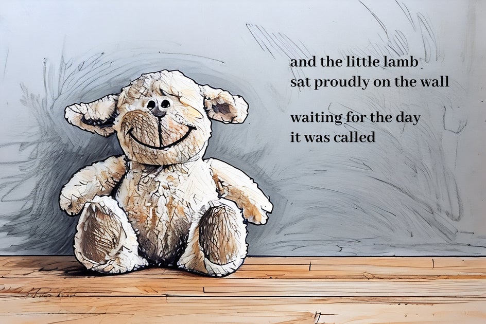childrens book page of little lamb made with color sketch effect