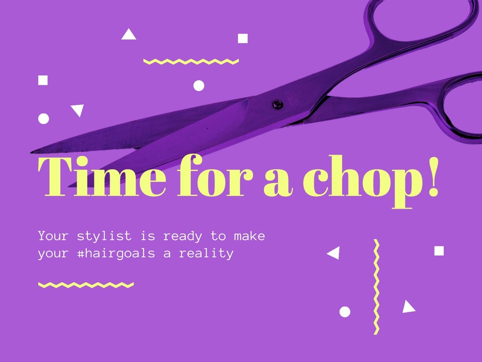 time for a chop – haircut appointment postcard with cutout scissors