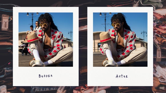 featured image: removing objects from fashion photography. Two polaroids before and after.