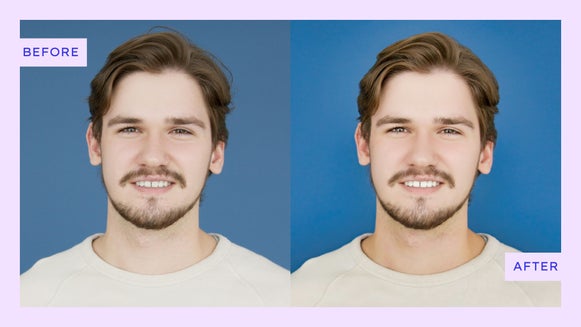 Featured: Man’s headshot before and after using BeFunky’s AI Portrait Enhancer for instant retouching