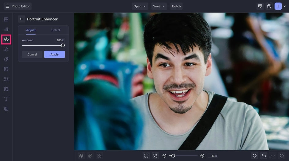 one click portrait enhancer in the Touch Up tab