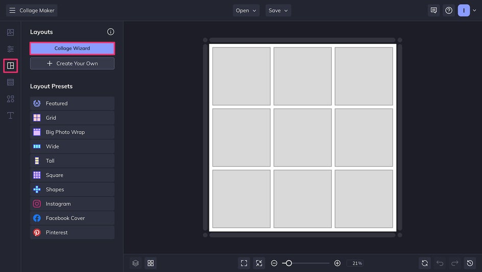 Select a collage layout to prepare your photos for touch up enhancements.