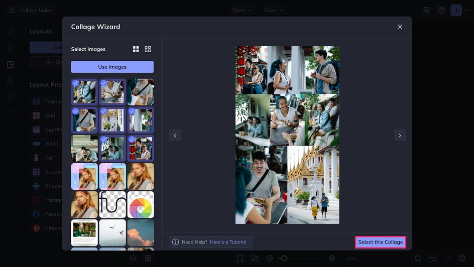 Use Collage Wizard to auto-generate a layout before applying touch up edits.