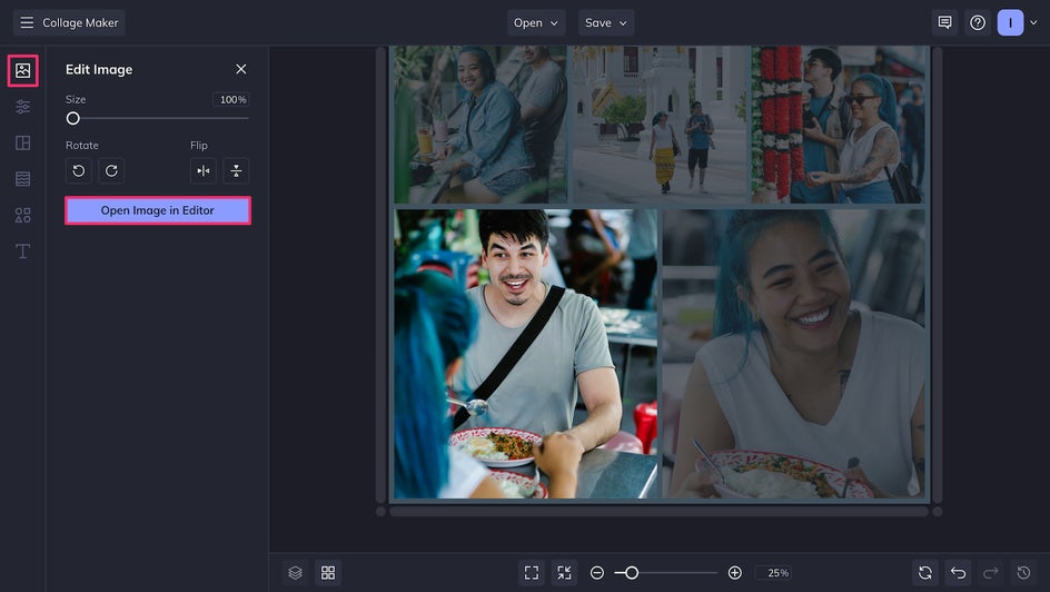 Open any collage photo in the editor to begin detailed touch up work.