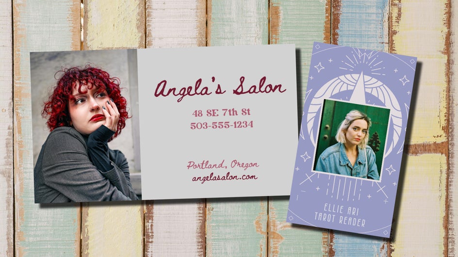 Two business cards that use Touch Up tools to enhance the headshots.