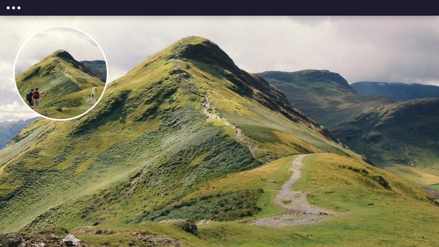 Scenic mountain view enhanced by using object remover to remove people on trail.
